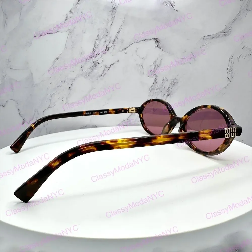 New MIU MIU Sunglasses Brown Tortoise Round Acetate Gold Metal Logo Authentic